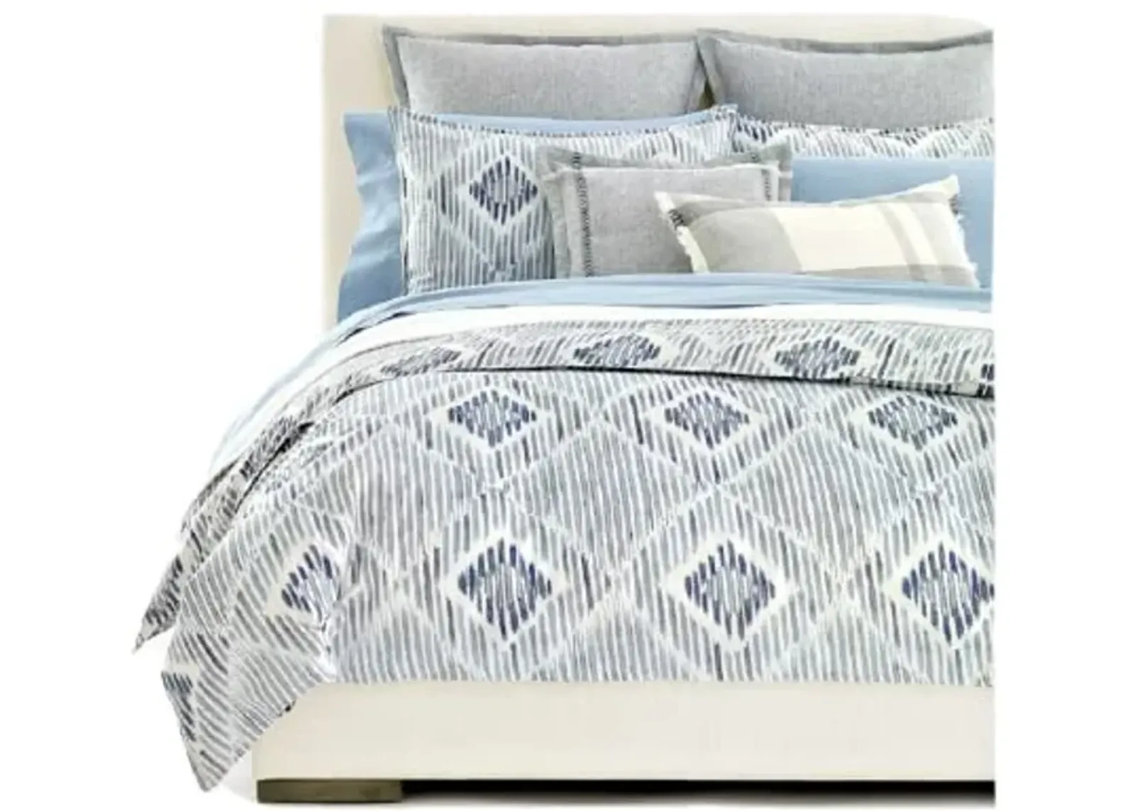 Lauren Ralph Lauren Austen Diamond Graphic Blue Grey Full Queen 3 pc Duvet Cover Set Shams (Queen (U.S. Standard))