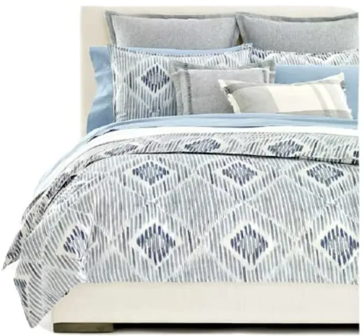 Lauren Ralph Lauren Austen Diamond Graphic Blue Grey Full Queen 3 pc Duvet Cover Set Shams (Queen (U.S. Standard))