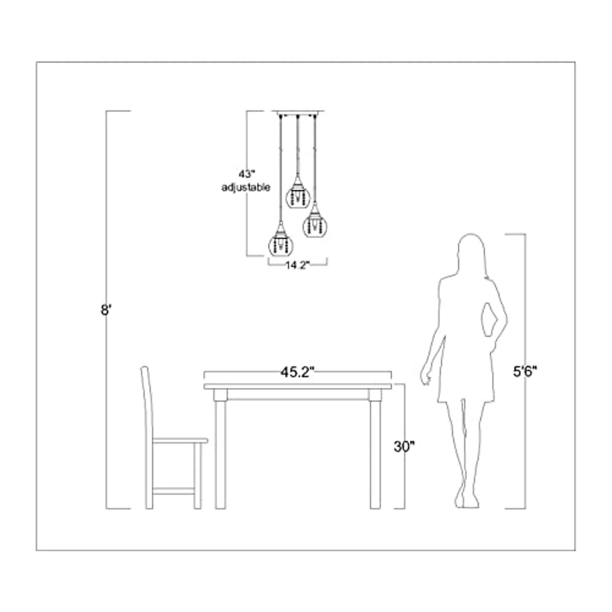 The Lighting Store Edita Chrome 3-Light Pendant Chandelier with Glass Shade and Crystal