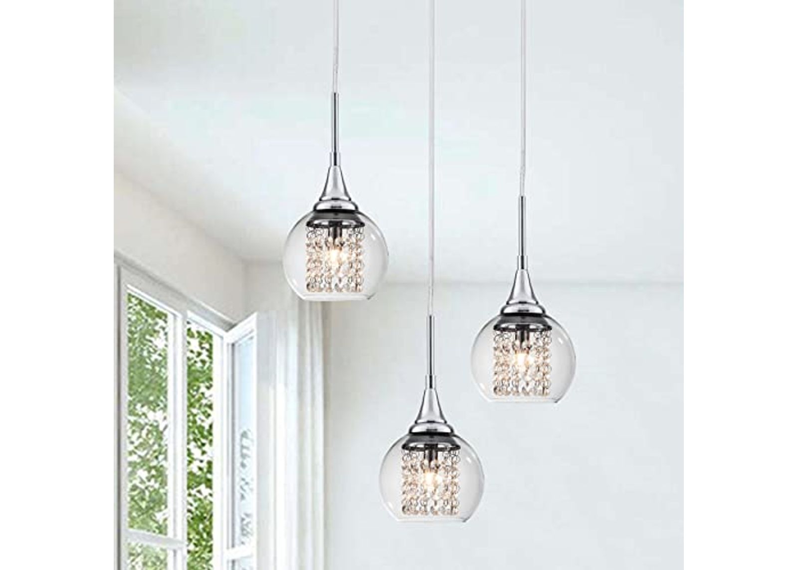 The Lighting Store Edita Chrome 3-Light Pendant Chandelier with Glass Shade and Crystal