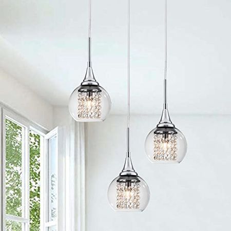 The Lighting Store Edita Chrome 3-Light Pendant Chandelier with Glass Shade and Crystal