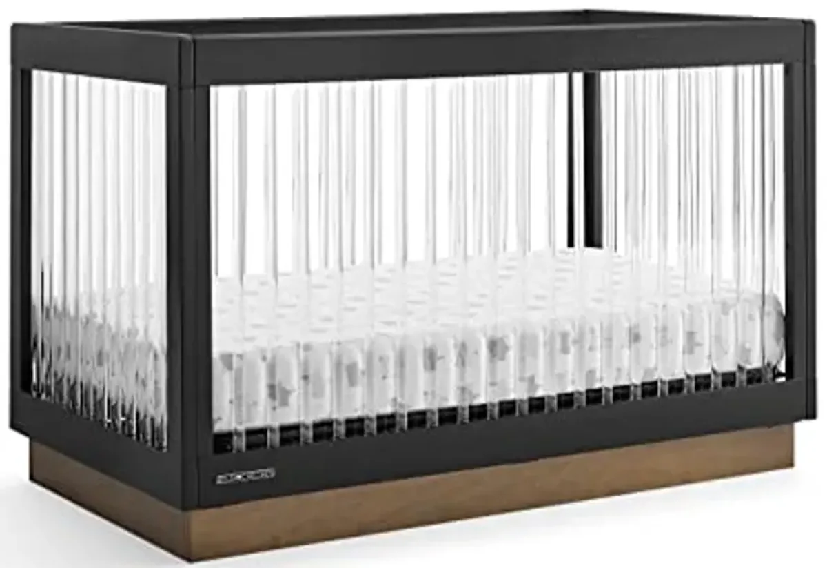 Delta Children James Crib 7-Piece Baby Nursery Furniture Set–Includes: Convertible Crib, 6 Drawer Dresser, Changing Top, Crib Mattress, Sheets, Toddler Guardrail & Changing Pad, Midnight Grey/Acorn