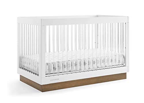 Delta Children James Crib 8-Piece Baby Nursery Furniture Set–Includes: Convertible Crib, Glider, Dresser, Changing Top, Crib Mattress, Sheets, Toddler Guardrail & Changing Pad, Bianca White/Acorn