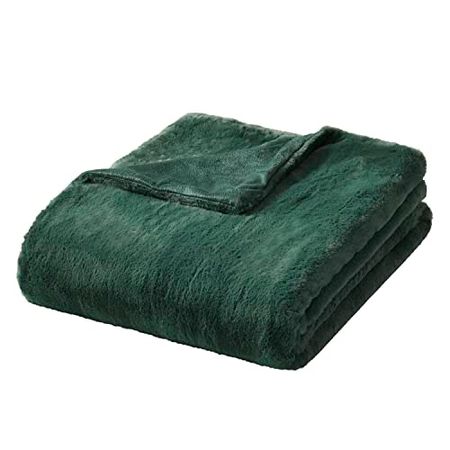 Tahari Home | Faux Fur Collection | Solid Green Soft Warm Faux Rabbit Fur Throw, 50" x 70"