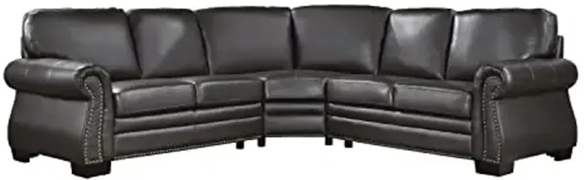 Lexicon Leather Couch, Leather Sectional Couches for Living Room, L Shape Couch with Rolled Arms and Nailhead Trim, L Shape Sectional Couch for Living Room and Office, Dark Brown