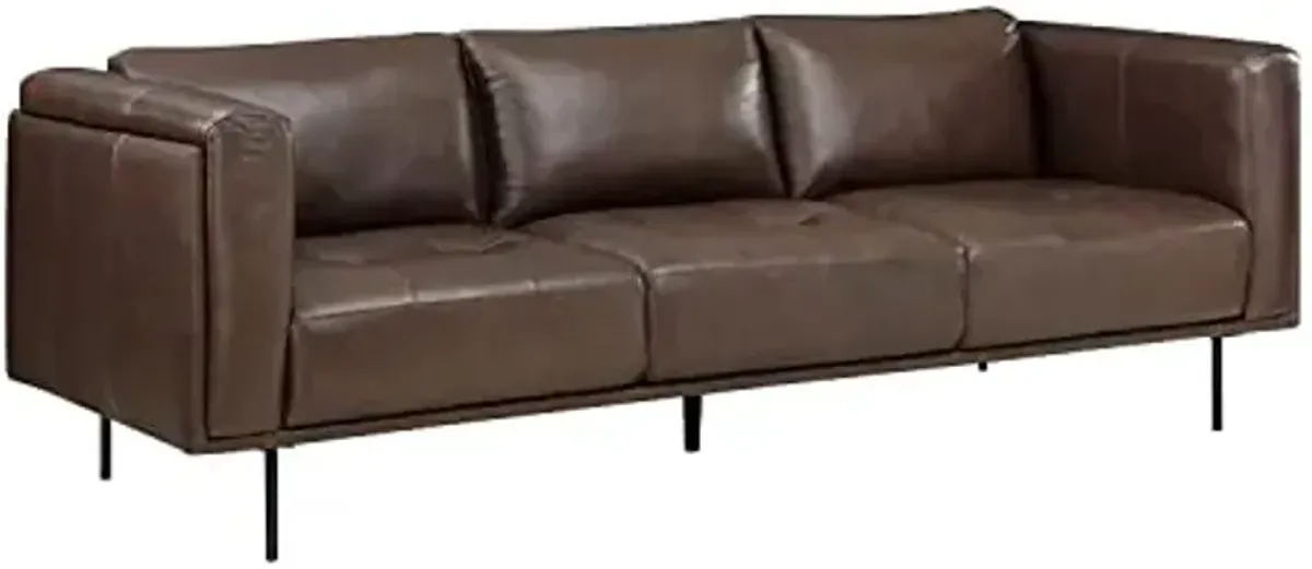 Lexicon Leather Couch, Top Grain Leather Sofa, Modern Couch, Oversized Sofa with Solid Wood Frame and Metal Legs, Couch Leather Sofas for Living Room, Bedroom, Office, 3-Seater Couches, Brown