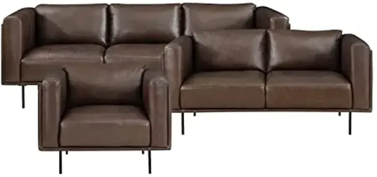 Lexicon Rubin Leather Living Room Sofa Set, 3-Piece, Brown