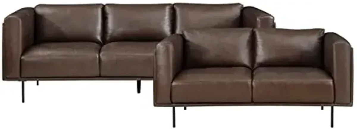 Lexicon Rubin Leather Living Room Sofa Set, 2-Piece, Brown