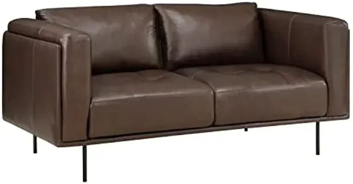 Lexicon Leather Loveseat Sofa, Top Grain Leather Sofa, Modern Couch, Oversized Sofa with Solid Wood Frame and Metal Legs, Couch Leather Sofas for Living Room, Bedroom, Office, 2-Seater Loveseat, Brown