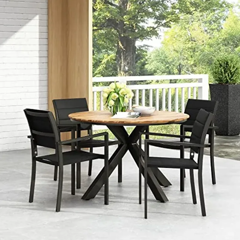 Christopher Knight Home Soto Outdoor 5 Piece Dining Set - Mesh and Acacia Wood - Black/Teak