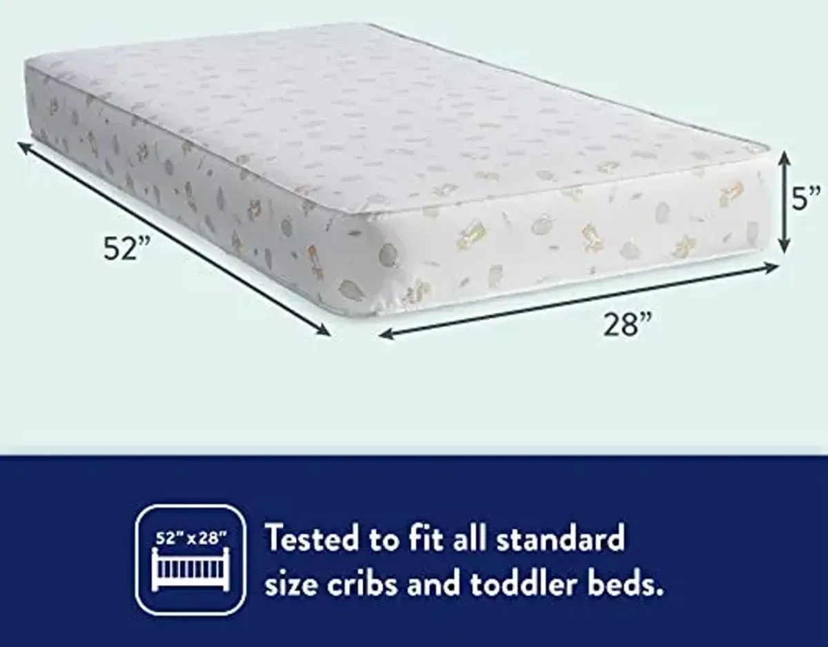 Kolcraft BabyPedic Antibacterial 2 Stage Waterproof Crib Mattress plus Toddler Bed Fit, Premium Extra Firm Supportive Coils, GREENGUARD Gold Certified, Safety & Quality Tested, Made in USA, 52"X28"