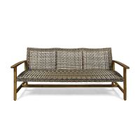 Christopher Knight Home Marcia Outdoor Wood Sofa, Wicker, 75.50 x 31.00 x 31.50, Gray, Natural Stained Finish & DC America UBP18181-BR 18" Cast Stone Umbrella Base, Bronze Powder Coated Finish