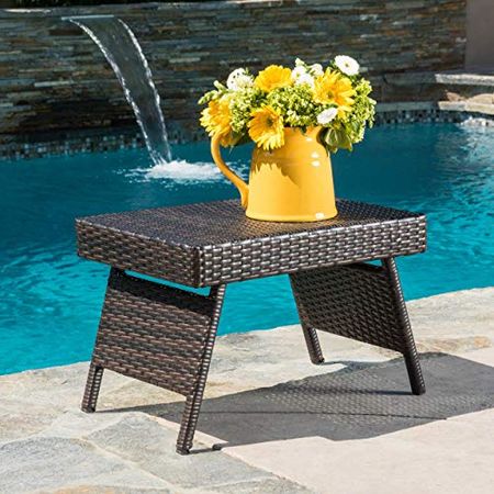 Christopher Knight Home Salem Outdoor Wicker Adjustable Chaise Lounge, Multibrown & Salem Outdoor Wicker Adjustable Folding Table, Multibrown