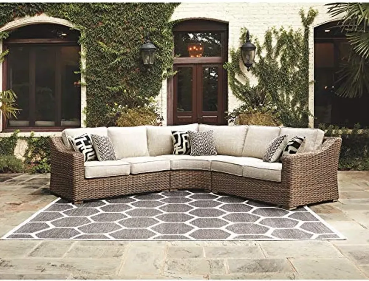 Signature Design by Ashley Beachcroft Outdoor Left & Right Arm Facing Wicker Patio Loveseats + Armless Chair, Brown & Beige