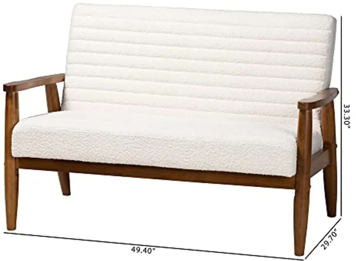 Baxton Studio Stratton Loveseat, One Size, White/Walnut Brown