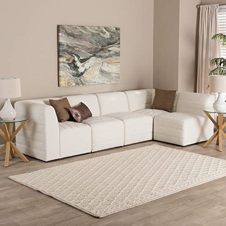 Baxton Studio Maya Sectional Sofa, 5-Piece, White/Dark Brown