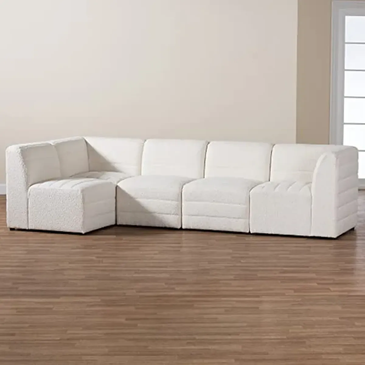 Baxton Studio Maya Sectional Sofa, 5-Piece, White/Dark Brown