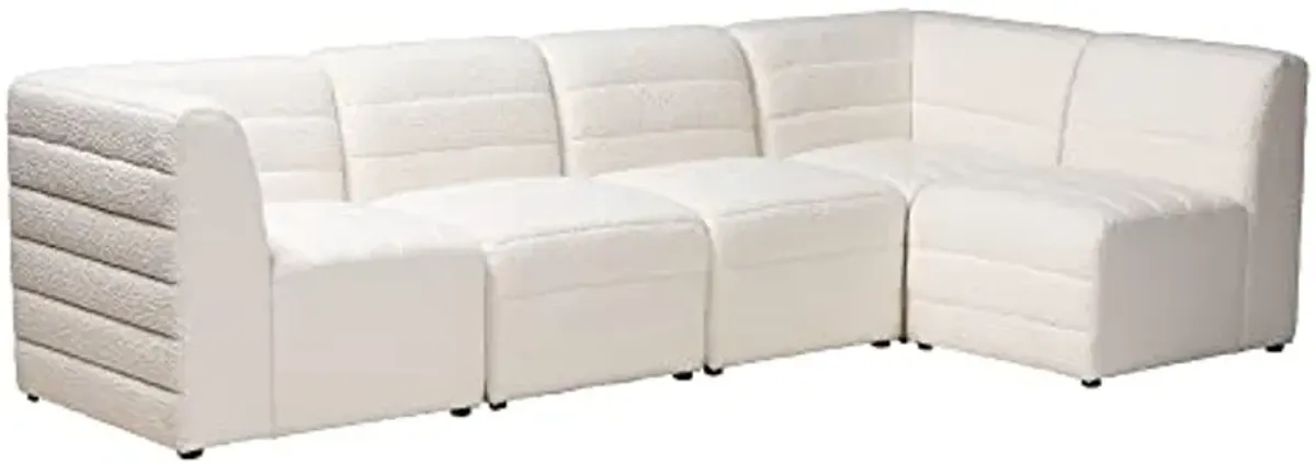 Baxton Studio Maya Sectional Sofa, 5-Piece, White/Dark Brown