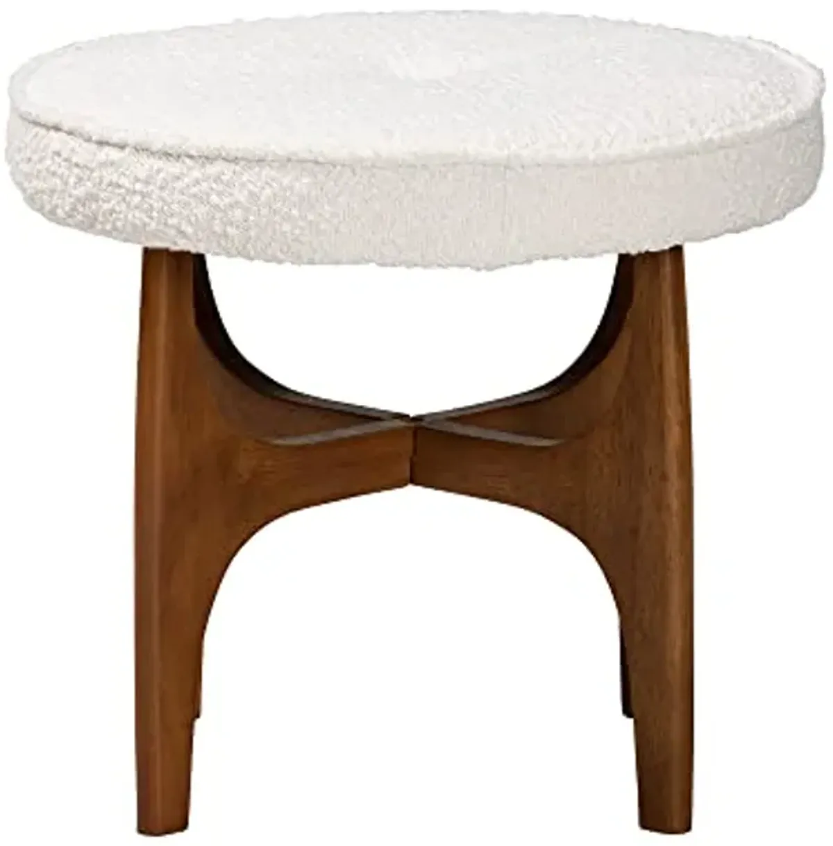 Baxton Studio Theo Footstool, One Size, White/Walnut Brown