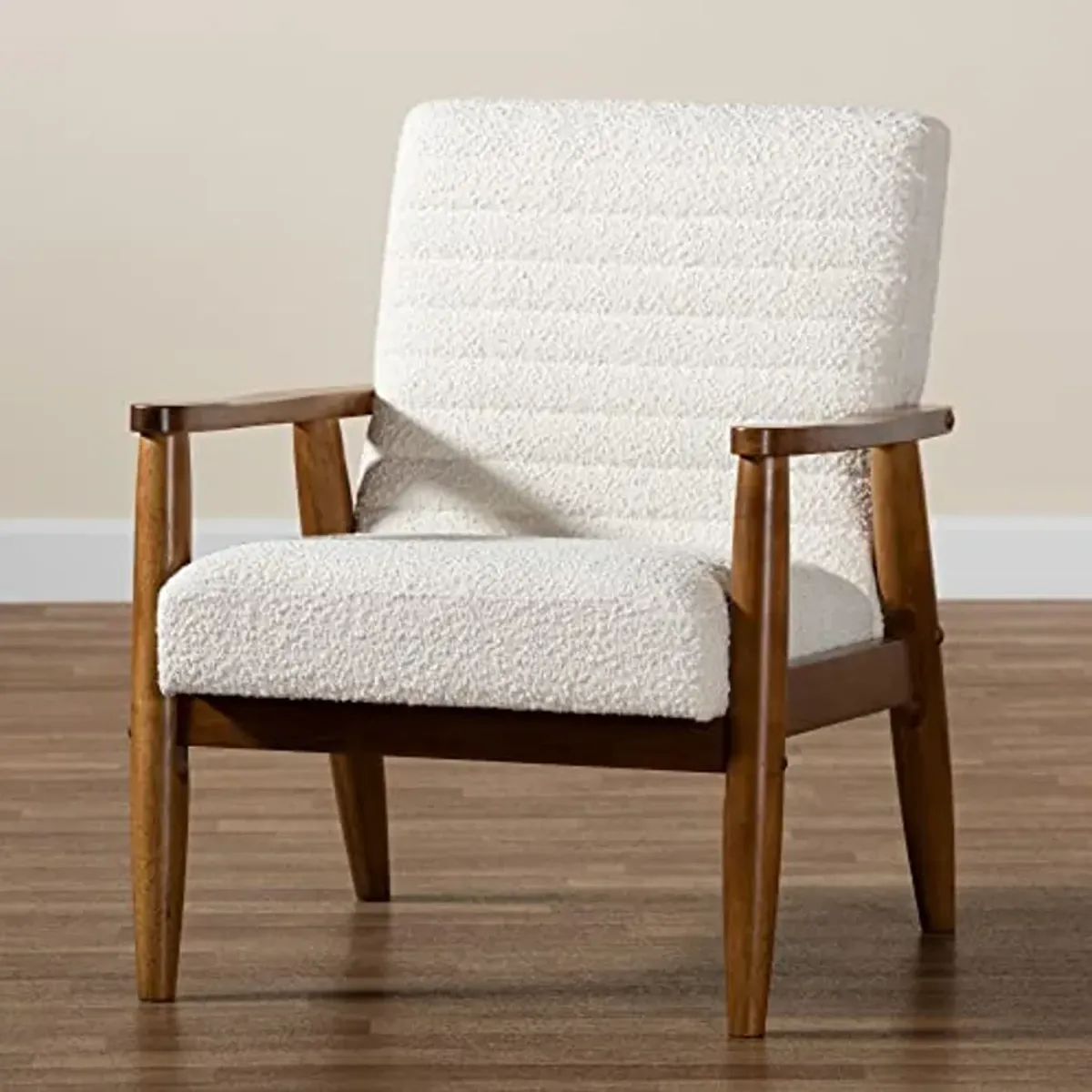 Baxton Studio Stratton Chair, One Size, Cream/Walnut Brown