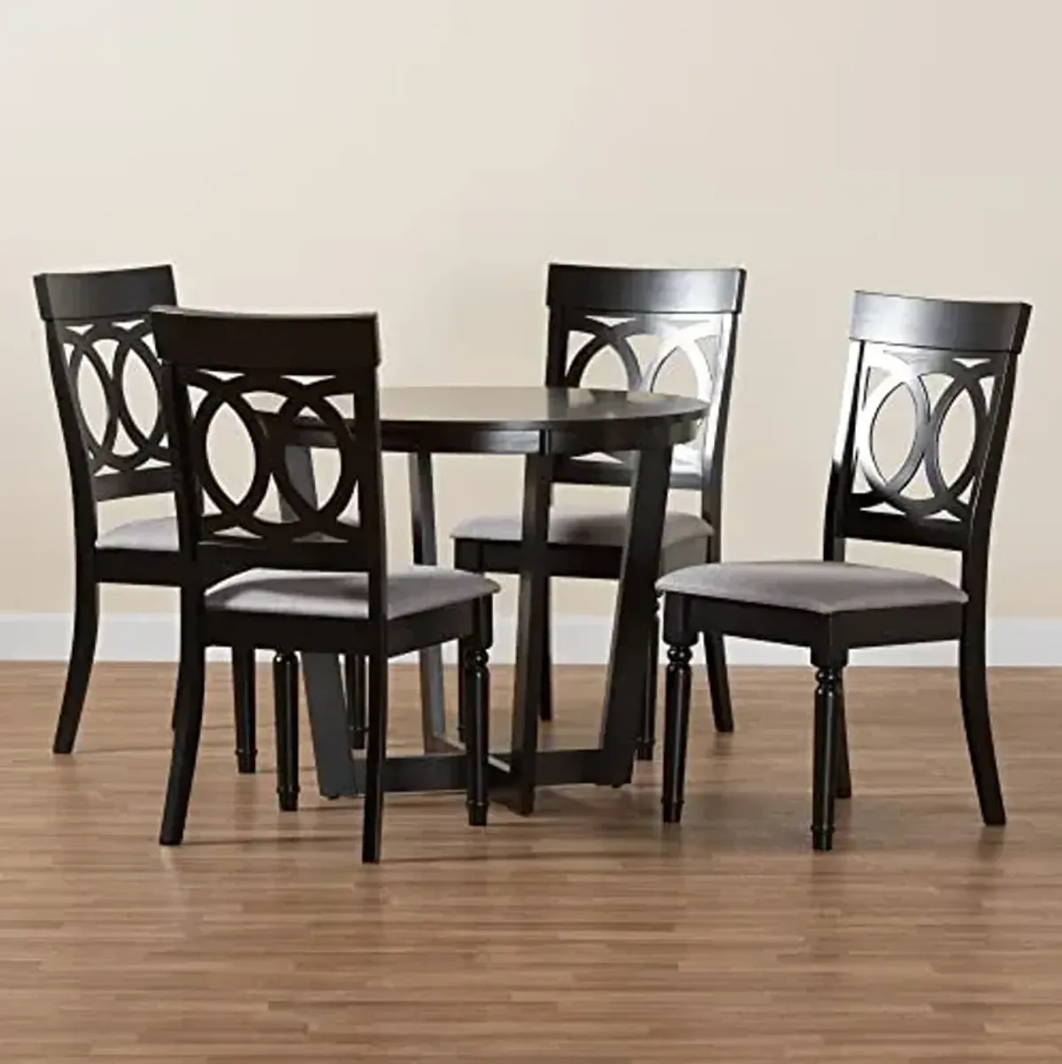 Baxton Studio Estelle Dining Set, 5-Piece, Grey/Dark Brown