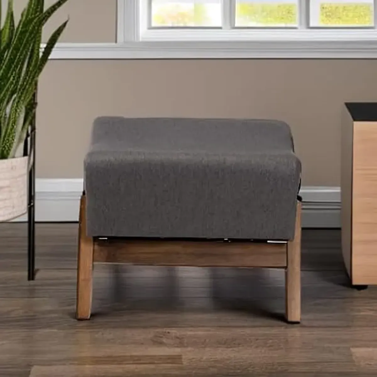 Baxton Studio Hanson Ottoman, One Size, Dark Grey/Walnut Brown