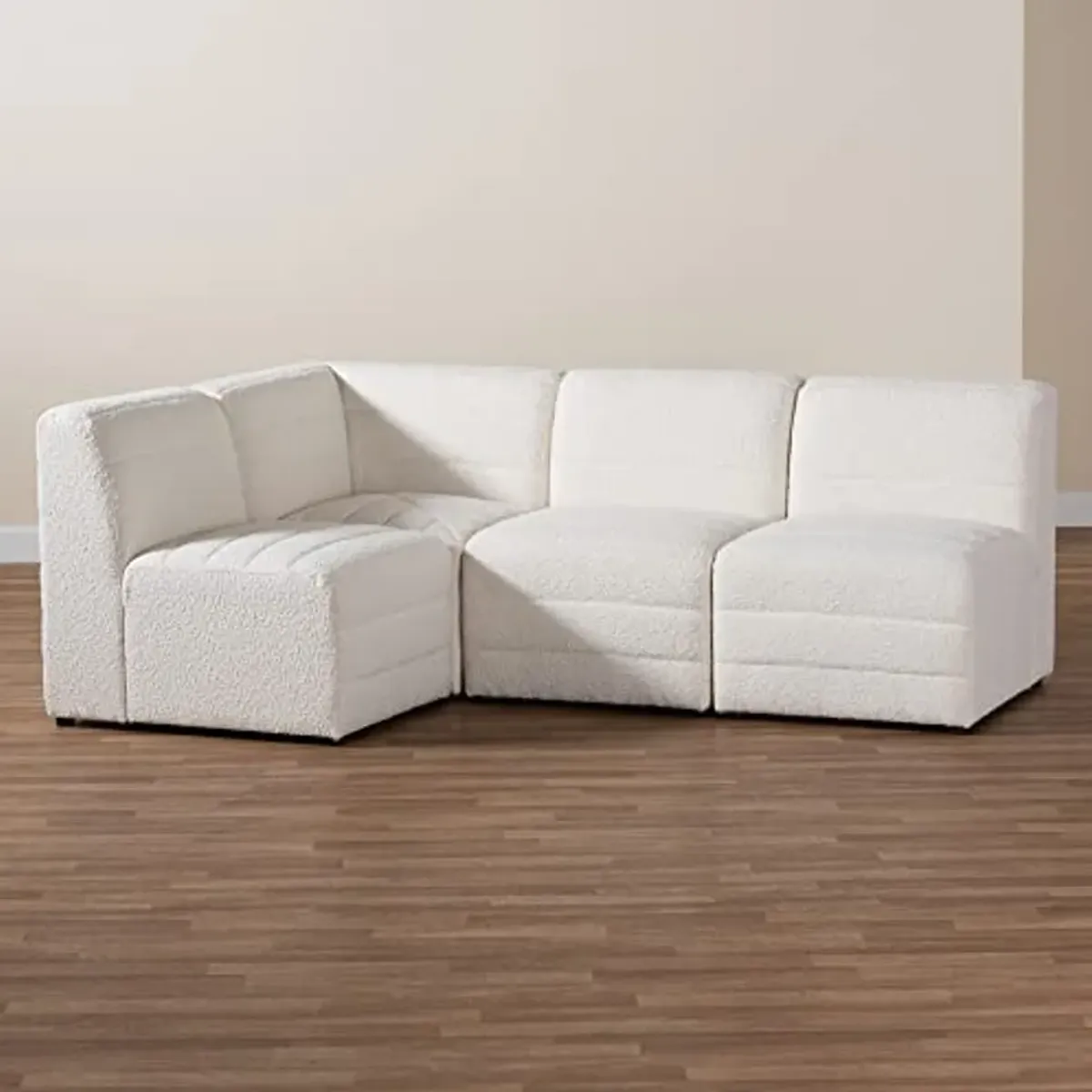 Baxton Studio Maya Sectional Sofa, 4-Piece, White/Dark Brown