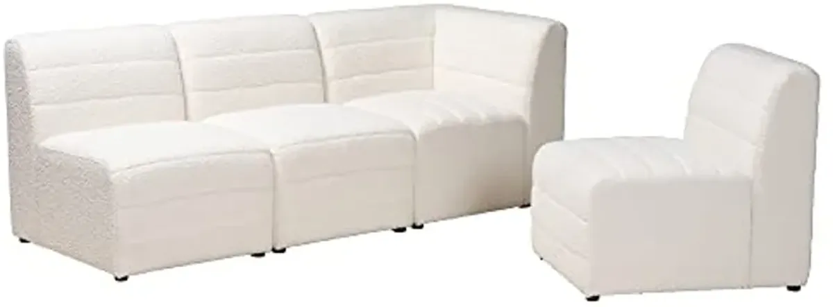 Baxton Studio Maya Sectional Sofa, 4-Piece, White/Dark Brown