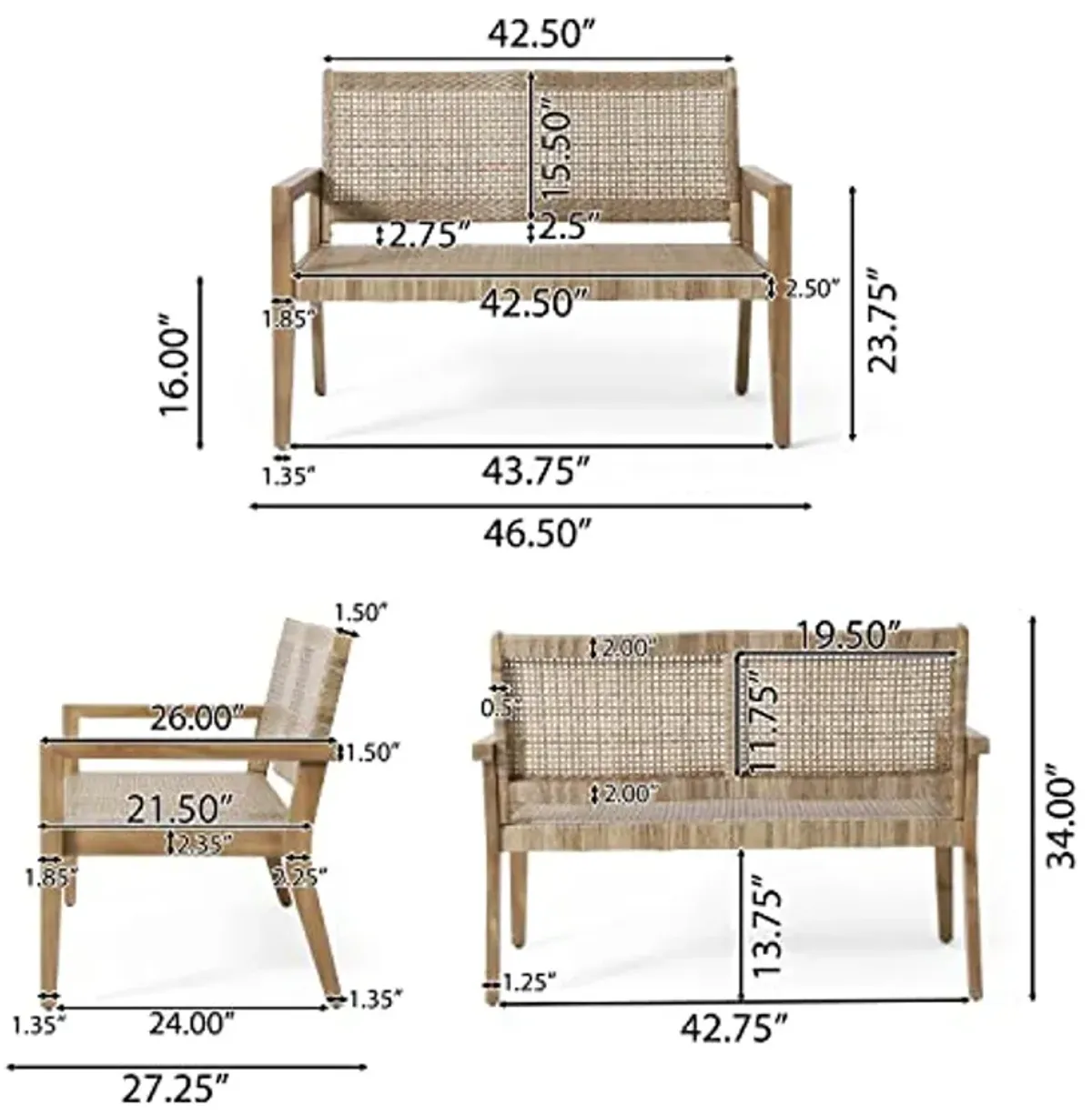 Christopher Knight Home Kiara Love Seats, Light Brown + Light Multibrown