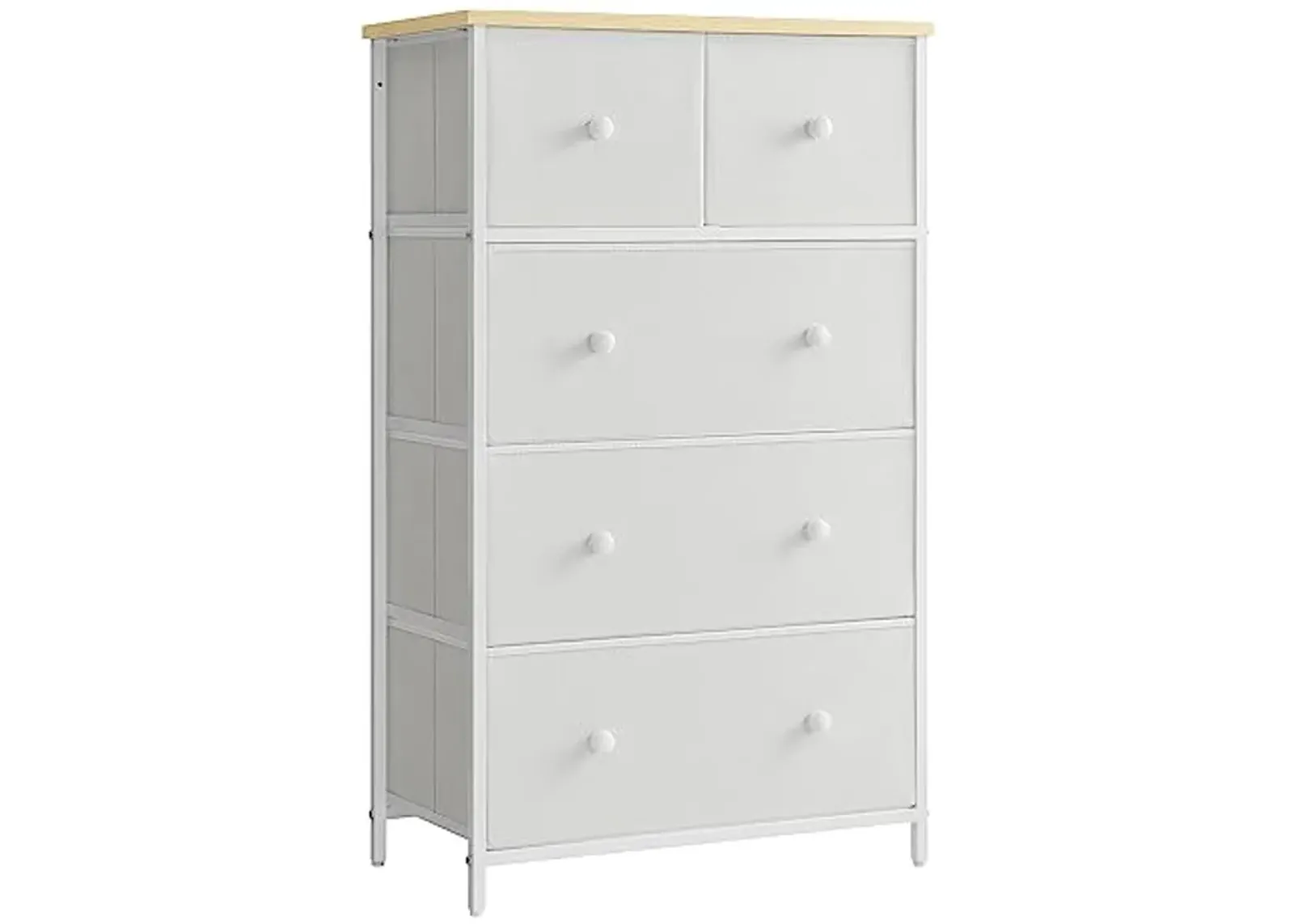 SONGMICS Drawer Dresser, Storage Dresser Tower with 5 Fabric Drawers, Dresser Unit, Hallway, White and Oak ULTS514W57