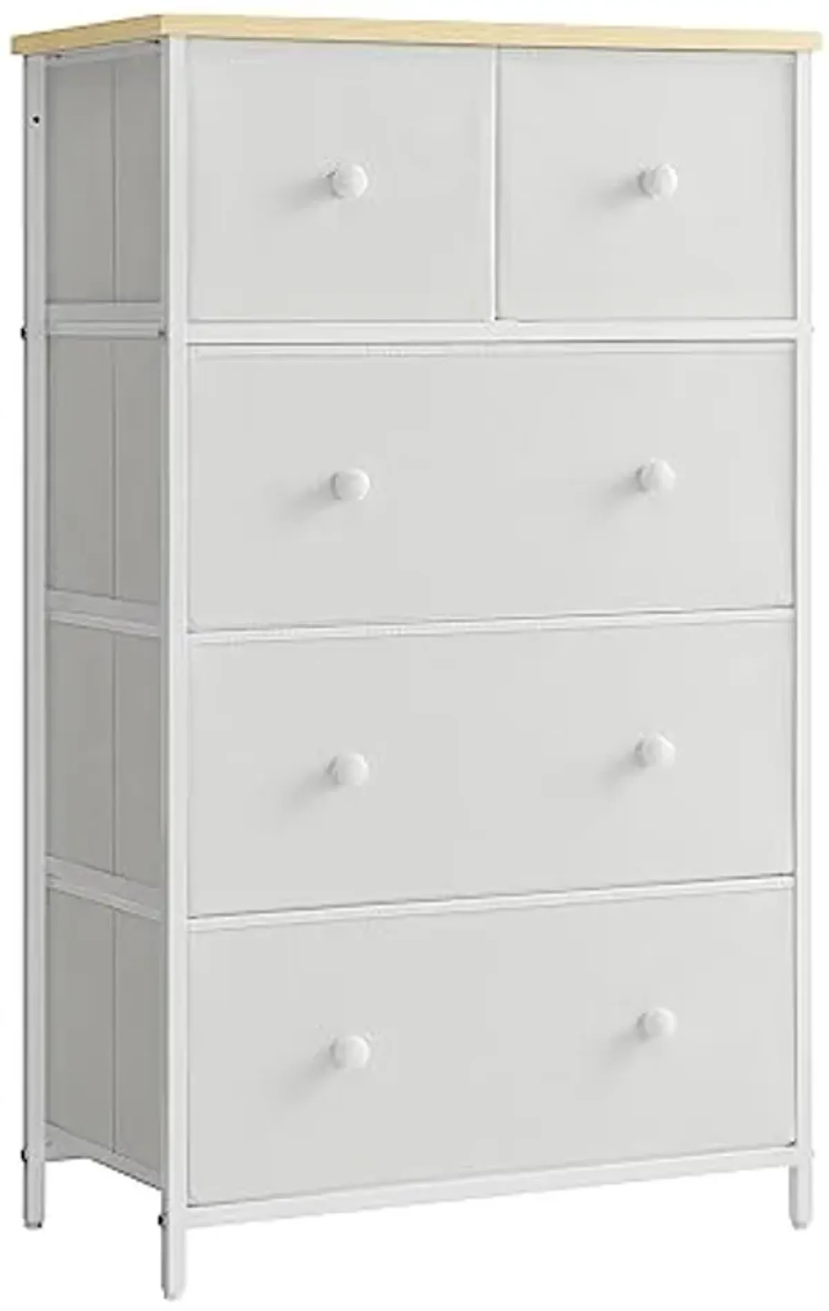 SONGMICS Drawer Dresser, Storage Dresser Tower with 5 Fabric Drawers, Dresser Unit, Hallway, White and Oak ULTS514W57