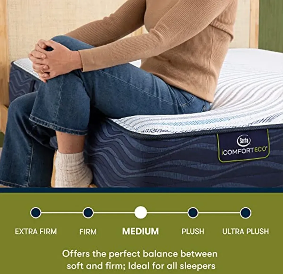 Serta - iComfortECO S30LTX Medium 13" Cal King Hybrid Smooth Top Mattress, Cooling, Pressure Relief, Utilizing Recycled and Plant-based Material, 100 Night Trial, CertiPUR-US Certified