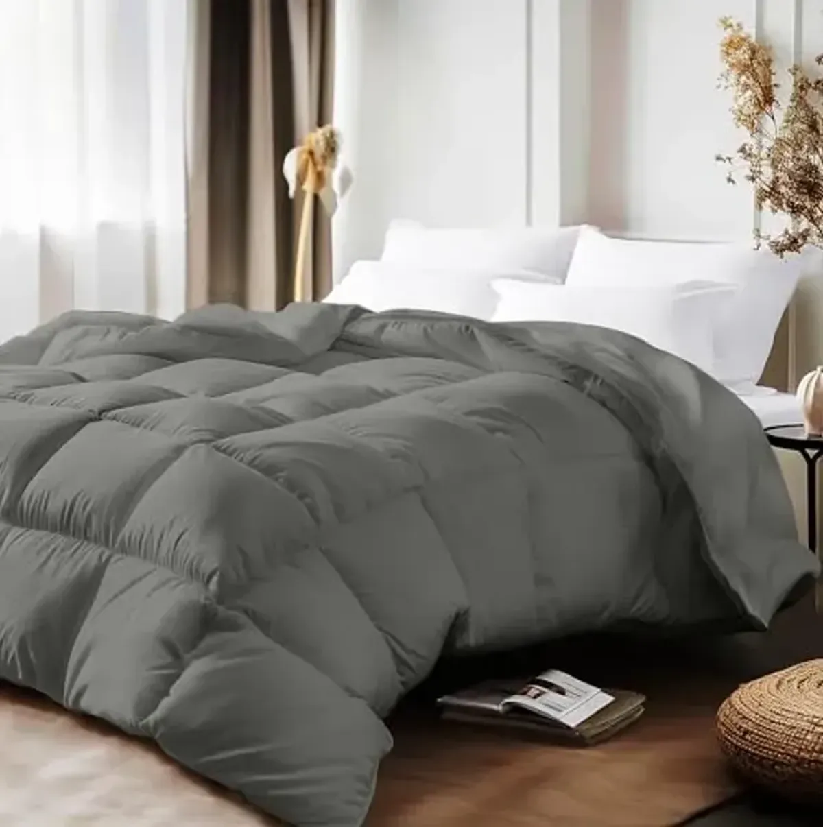 Beautyrest Ultra-Soft All Season Feather Down Comforter Full/Queen Size - Colored Microfiber Cover Fabric Down Duvet Insert with Corner Tabs