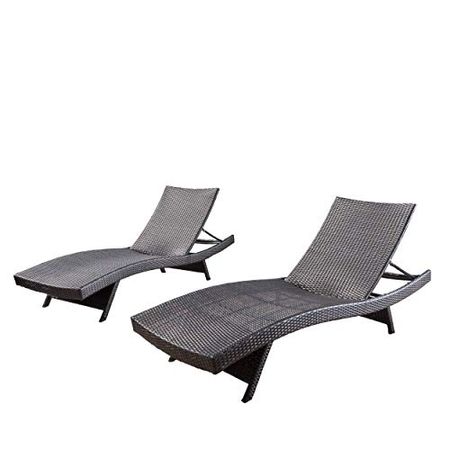 Christopher Knight Home Salem Outdoor Wicker Chaise Lounge Chairs, Brown - 2-Pcs Set & Salem Outdoor Wicker Adjustable Folding Table, Multibrown