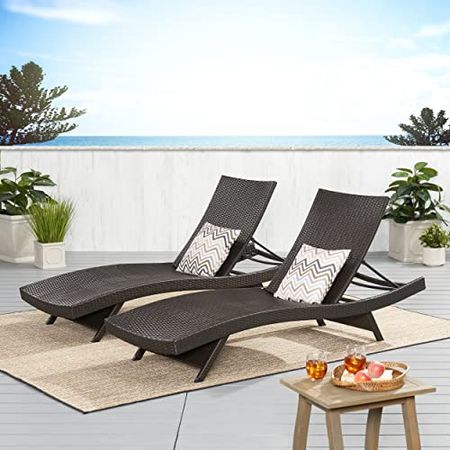 Christopher Knight Home Salem Outdoor Wicker Chaise Lounge Chairs, Brown - 2-Pcs Set & Keaton Wicker Barrel Side Table, Multibrown