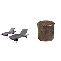 Christopher Knight Home Salem Outdoor Wicker Chaise Lounge Chairs, Brown - 2-Pcs Set & Keaton Wicker Barrel Side Table, Multibrown