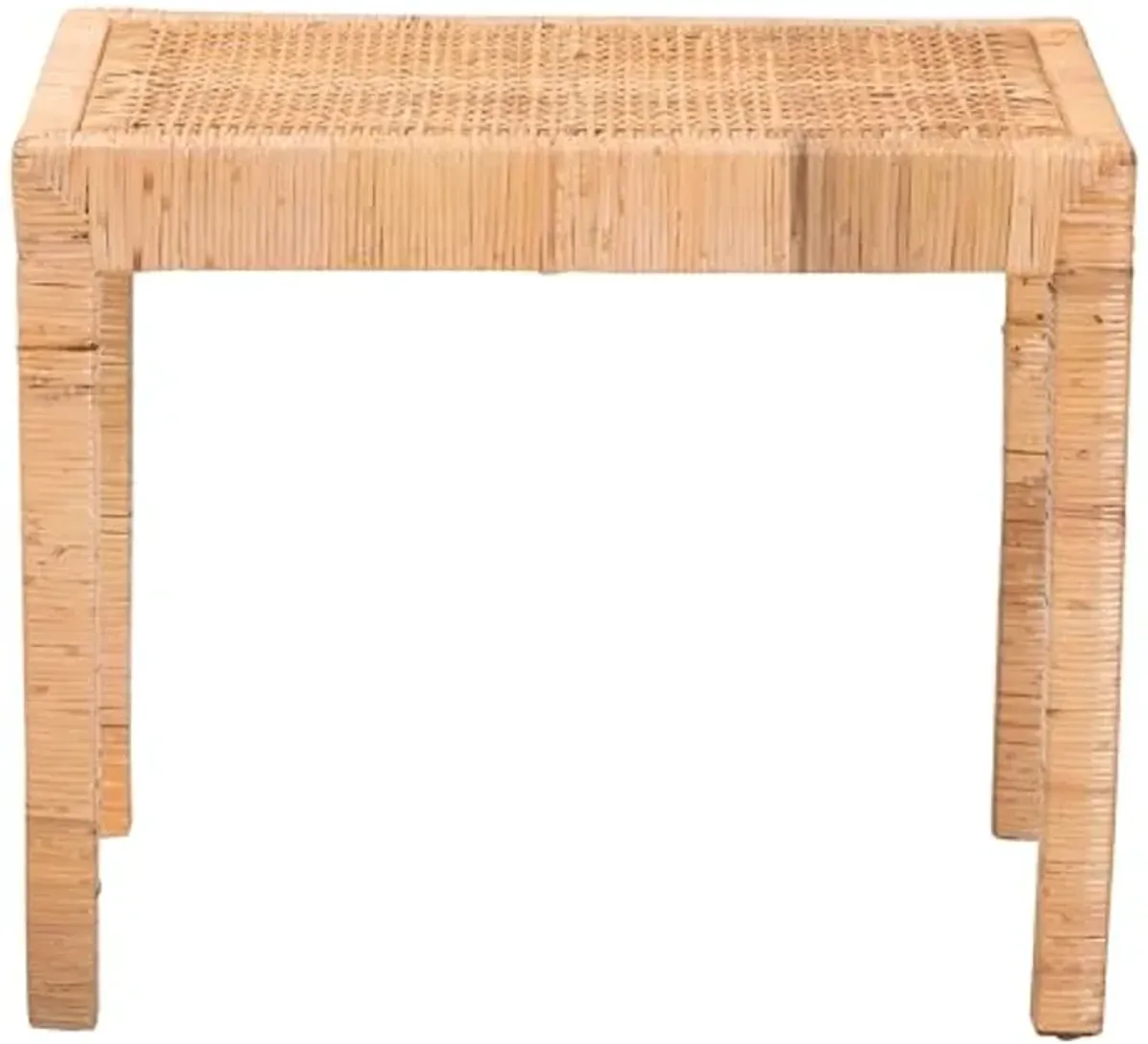 Baxton Studio Abelia Modern Bohemian Natural Rattan and Mahogany Wood Short Accent Bench