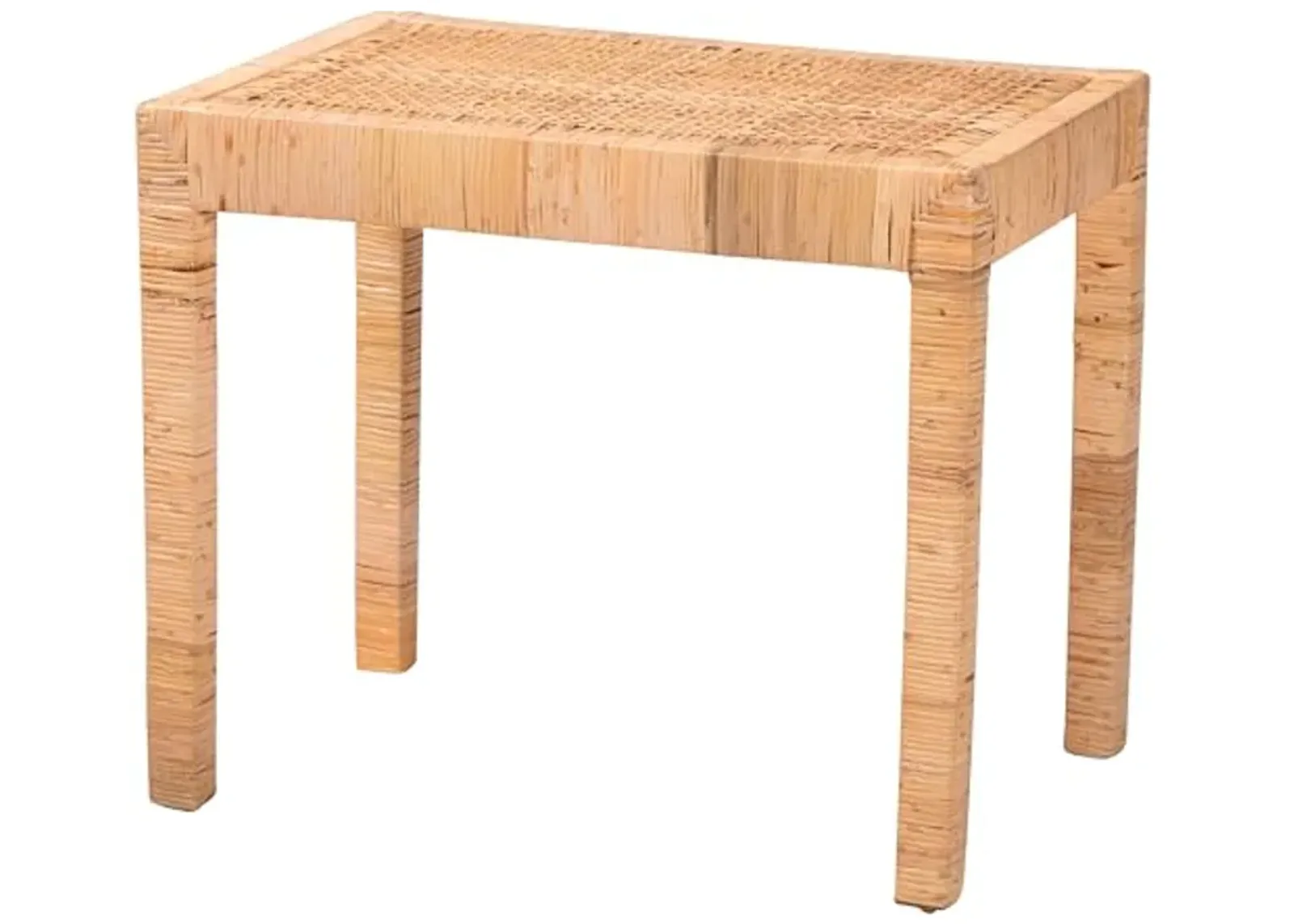 Baxton Studio Abelia Modern Bohemian Natural Rattan and Mahogany Wood Short Accent Bench