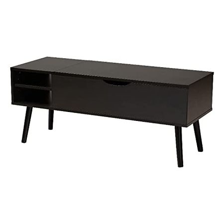 Baxton Studio Roden Two-Tone Black and Brown Wood Coffee Table with Compartment