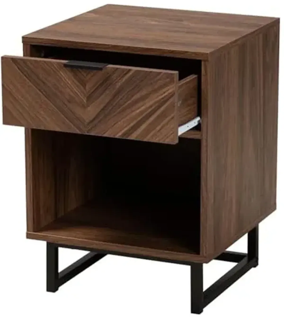 Baxton Studio Sadia Modern Walnut Brown Finished Wood and Black Metal 1-Drawer End Table Walnut Brown/Powder-Coated Metal/Particle Board