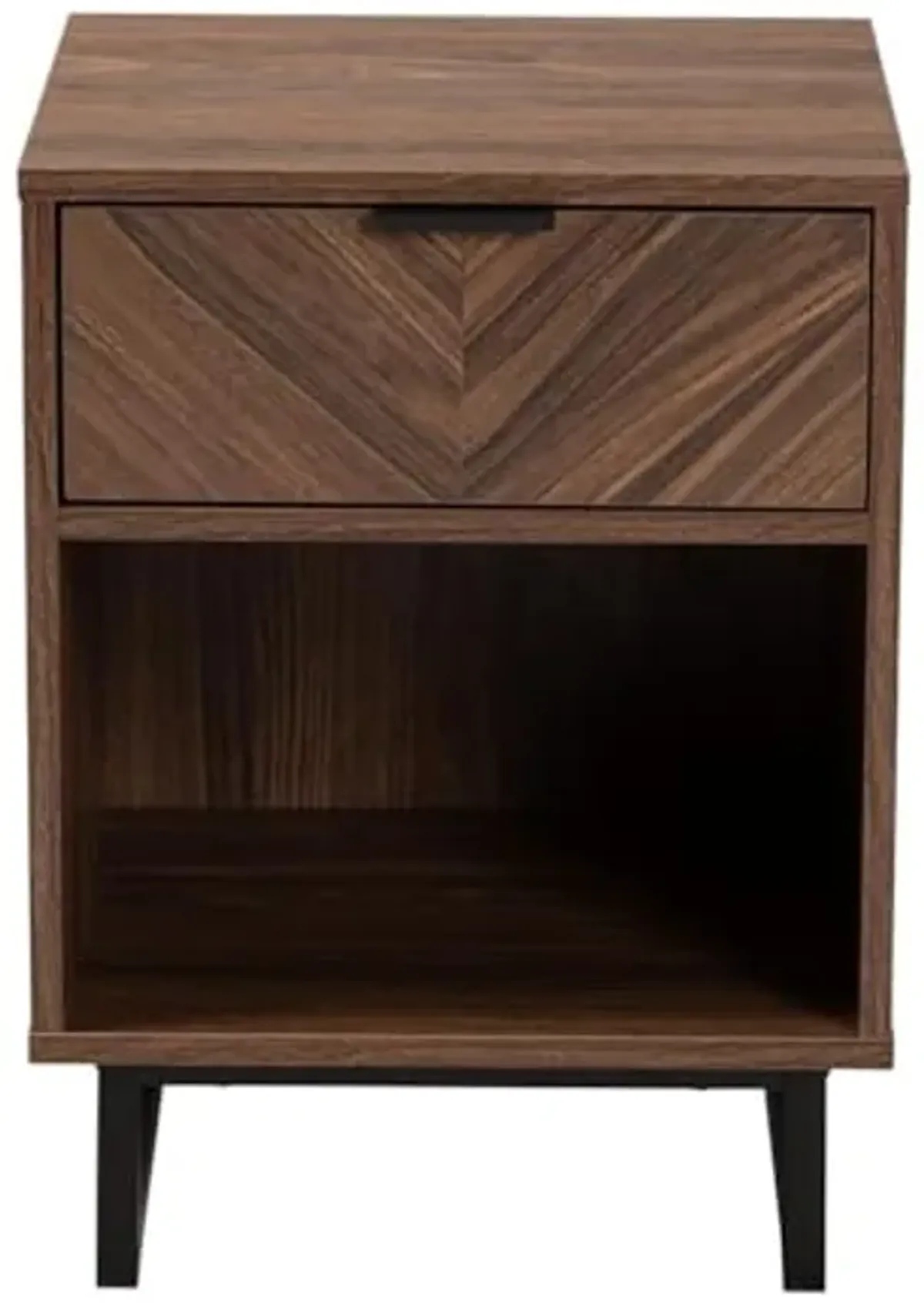 Baxton Studio Sadia Modern Walnut Brown Finished Wood and Black Metal 1-Drawer End Table