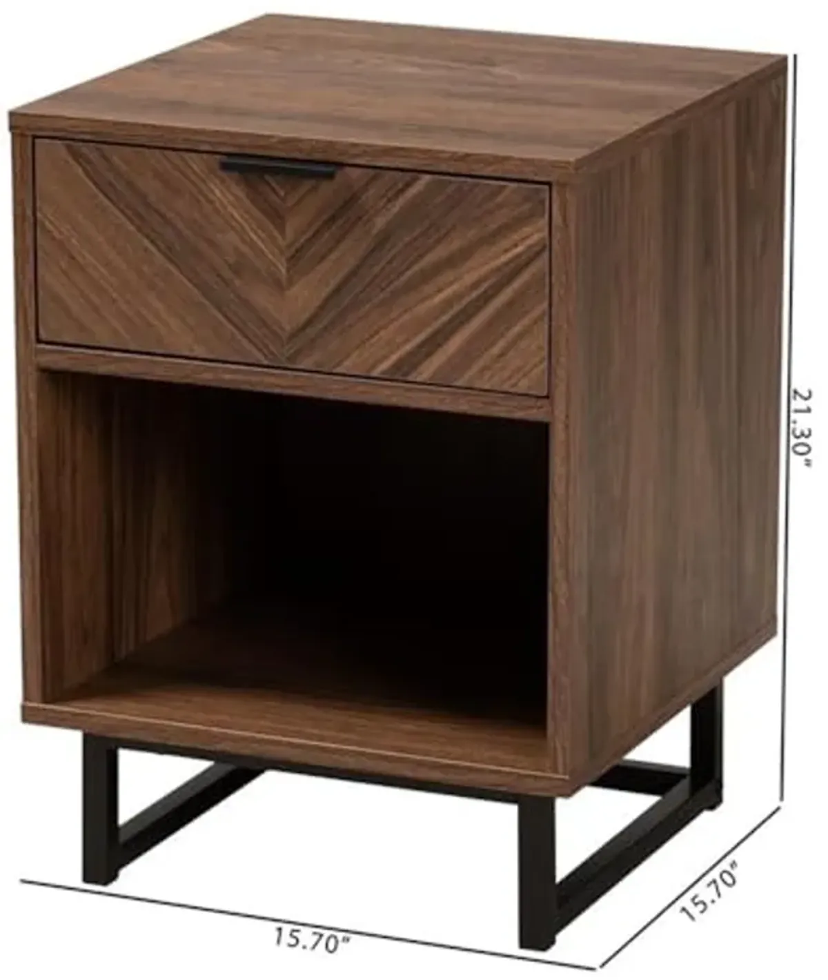 Baxton Studio Sadia Modern Walnut Brown Finished Wood and Black Metal 1-Drawer End Table