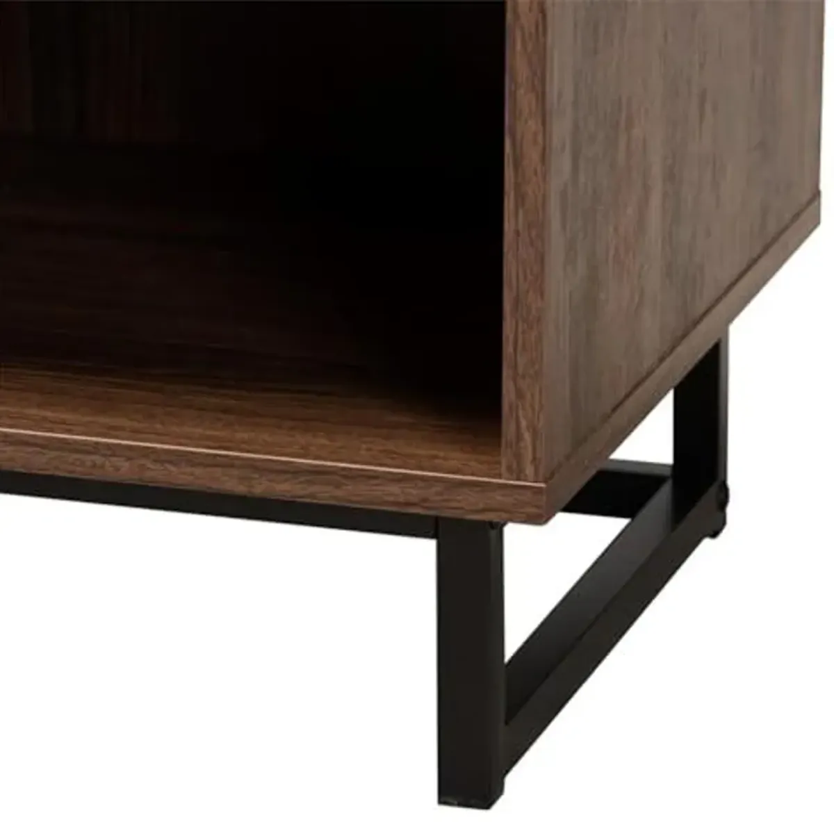 Baxton Studio Sadia Modern Walnut Brown Finished Wood and Black Metal 1-Drawer End Table