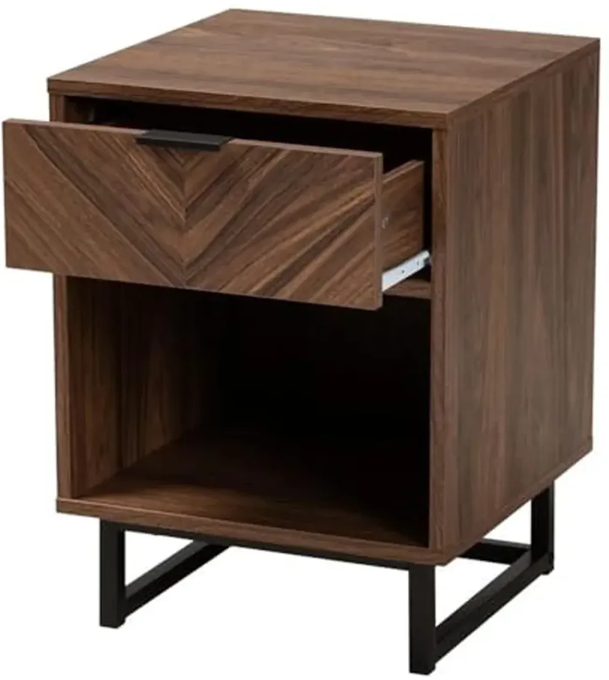 Baxton Studio Sadia Modern Walnut Brown Finished Wood and Black Metal 1-Drawer End Table