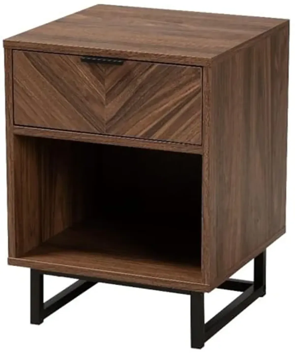 Baxton Studio Sadia Modern Walnut Brown Finished Wood and Black Metal 1-Drawer End Table