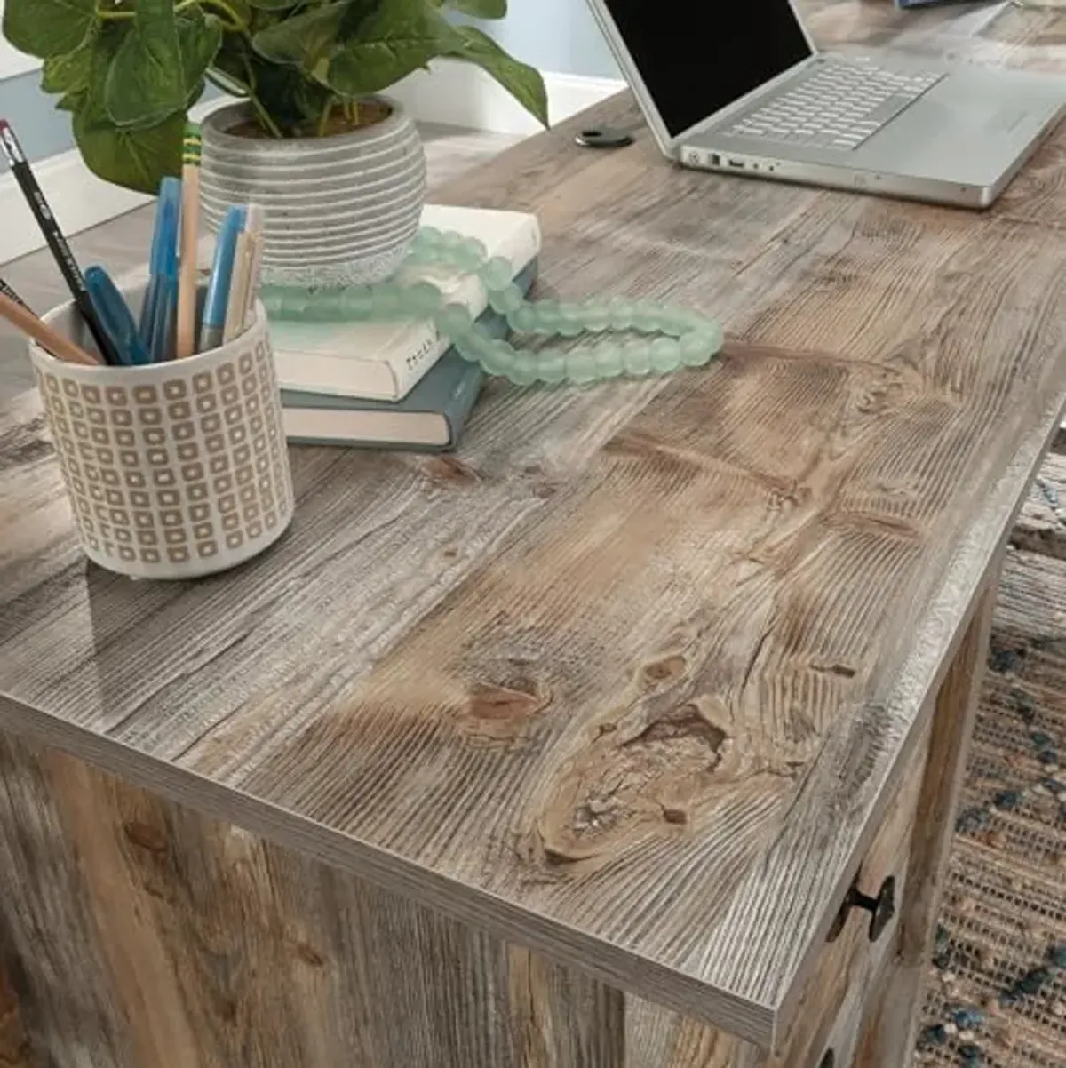 Sauder Cottage Road L Shaped Desk Computer Desk with Drawers, Home Office Desk with Optional File Cabinet Storage, Cable Management, in Rustic Cedar Finish