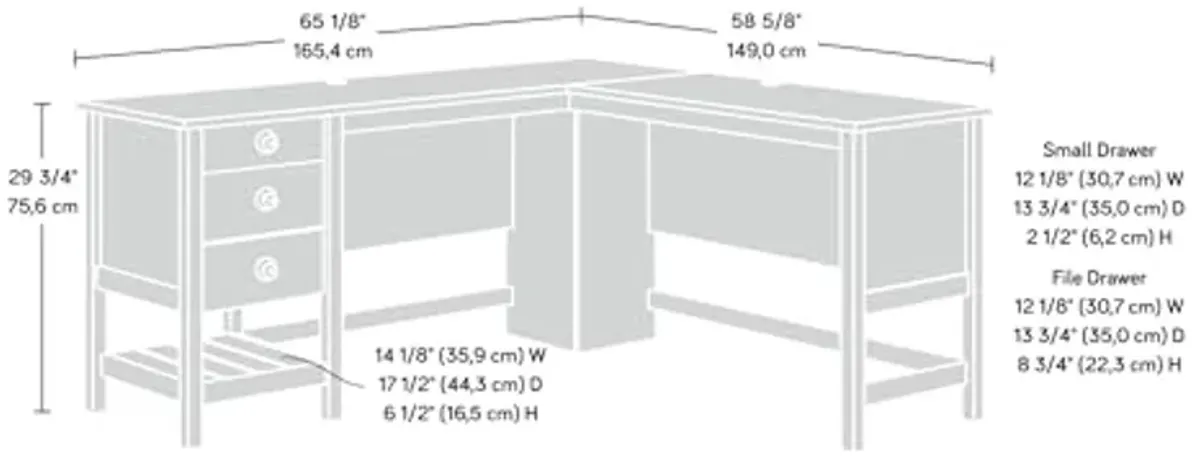 Sauder Cottage Road L Shaped Desk Computer Desk with Drawers, Home Office Desk with Optional File Cabinet Storage, Cable Management, in Rustic Cedar Finish
