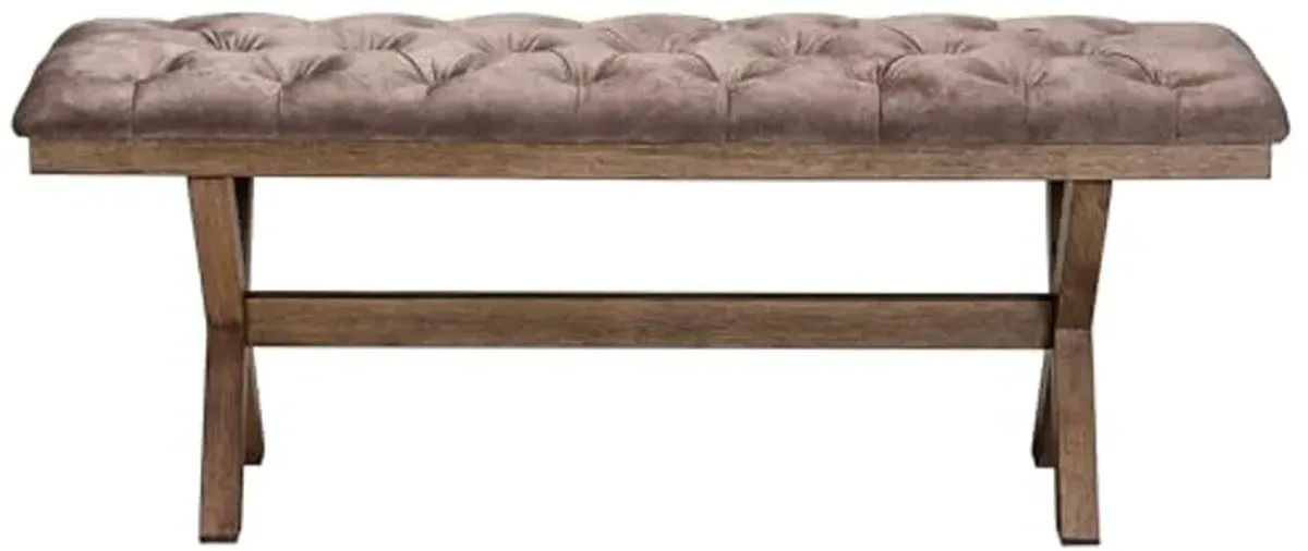 Baxton Studio Cherene Chocolate Velvet Fabric and Dark Brown Wood Bench