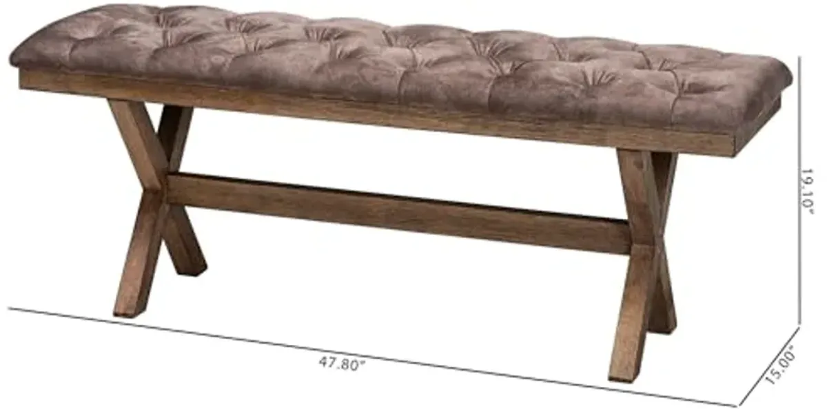 Baxton Studio Cherene Modern Farmhouse Chocolate Velvet Fabric and Dark Brown Finished Wood Bench