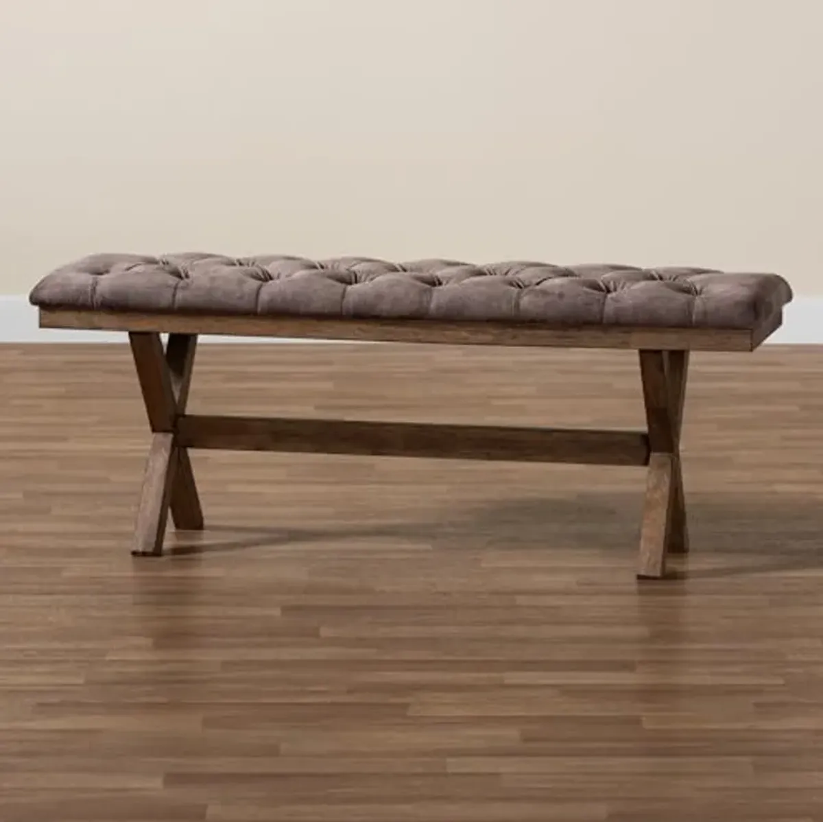 Baxton Studio Cherene Modern Farmhouse Chocolate Velvet Fabric and Dark Brown Finished Wood Bench